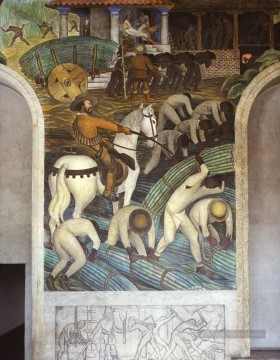Diego Rivera œuvres - plantation de sucre tealtenango morelos et esclaves indiens dans les mines d’or Diego Rivera